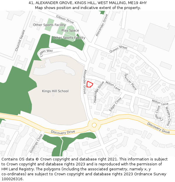 41, ALEXANDER GROVE, KINGS HILL, WEST MALLING, ME19 4HY: Location map and indicative extent of plot