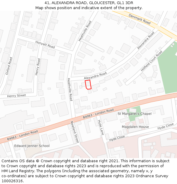 41, ALEXANDRA ROAD, GLOUCESTER, GL1 3DR: Location map and indicative extent of plot
