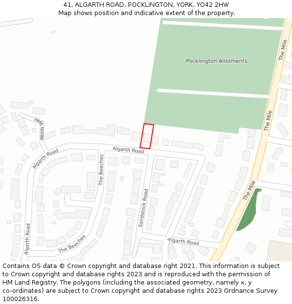 41, ALGARTH ROAD, POCKLINGTON, YORK, YO42 2HW: Location map and indicative extent of plot