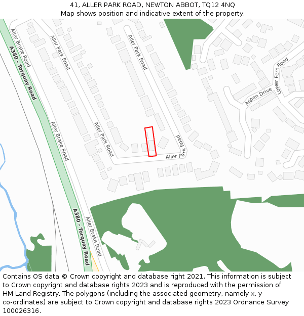 41, ALLER PARK ROAD, NEWTON ABBOT, TQ12 4NQ: Location map and indicative extent of plot