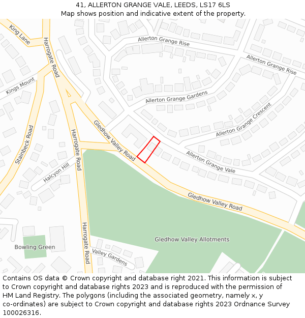 41, ALLERTON GRANGE VALE, LEEDS, LS17 6LS: Location map and indicative extent of plot