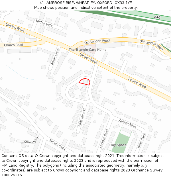 41, AMBROSE RISE, WHEATLEY, OXFORD, OX33 1YE: Location map and indicative extent of plot