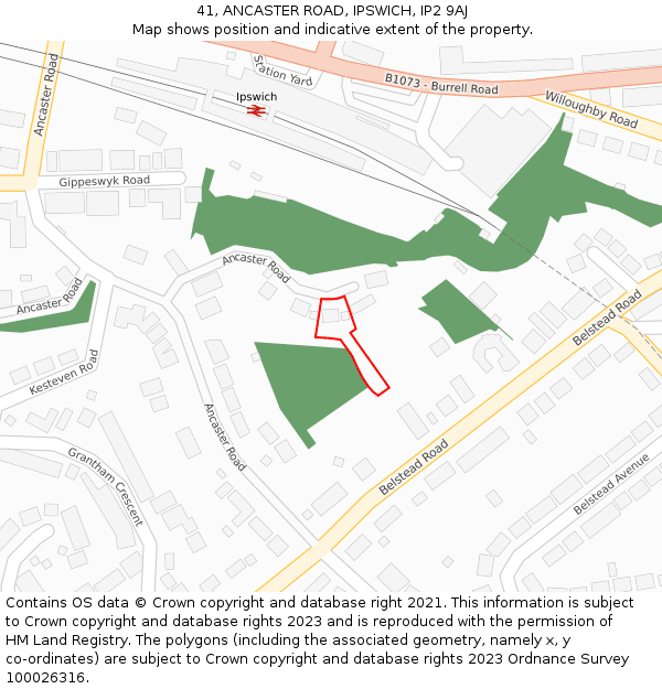41, ANCASTER ROAD, IPSWICH, IP2 9AJ: Location map and indicative extent of plot