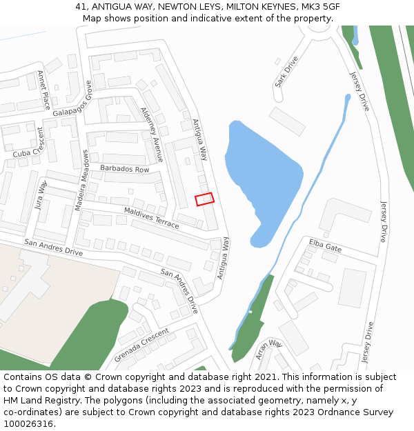 41, ANTIGUA WAY, NEWTON LEYS, MILTON KEYNES, MK3 5GF: Location map and indicative extent of plot