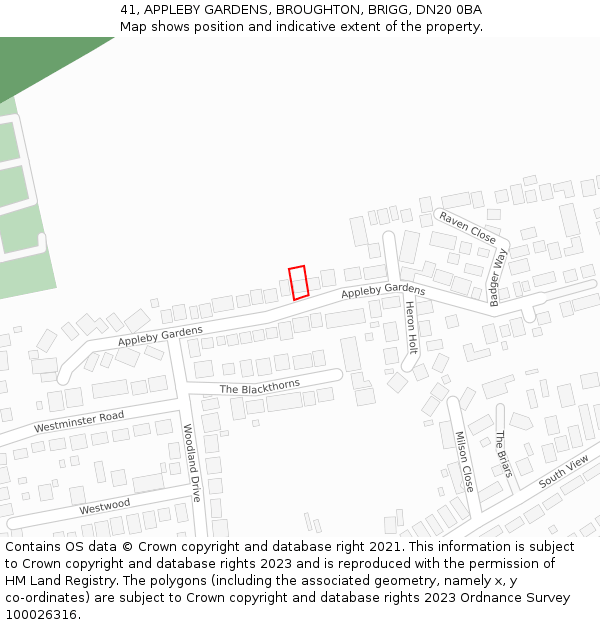 41, APPLEBY GARDENS, BROUGHTON, BRIGG, DN20 0BA: Location map and indicative extent of plot