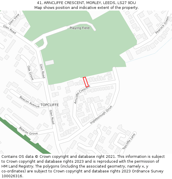 41, ARNCLIFFE CRESCENT, MORLEY, LEEDS, LS27 9DU: Location map and indicative extent of plot