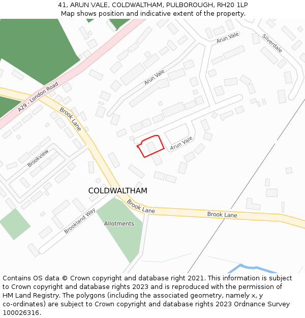 41, ARUN VALE, COLDWALTHAM, PULBOROUGH, RH20 1LP: Location map and indicative extent of plot