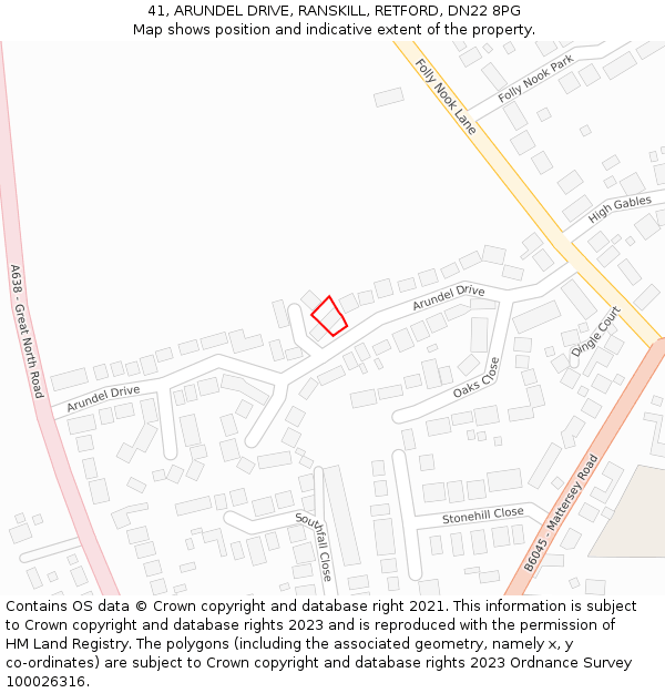 41, ARUNDEL DRIVE, RANSKILL, RETFORD, DN22 8PG: Location map and indicative extent of plot