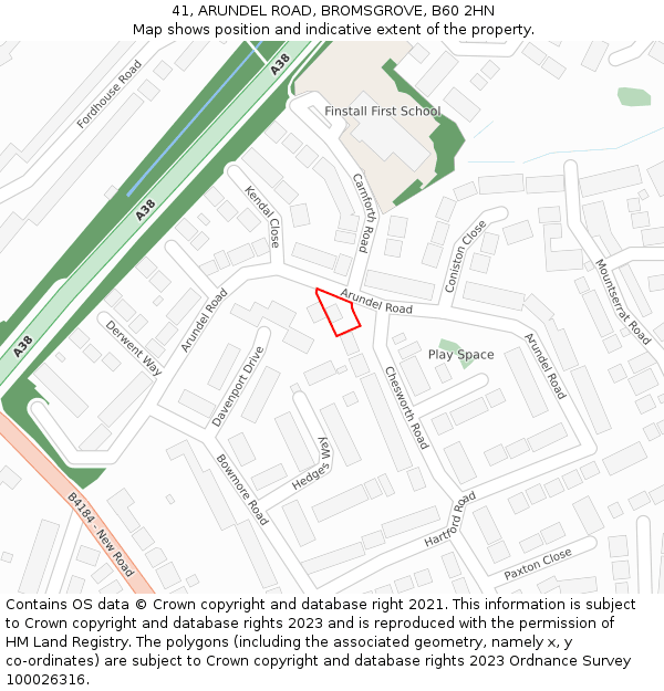 41, ARUNDEL ROAD, BROMSGROVE, B60 2HN: Location map and indicative extent of plot