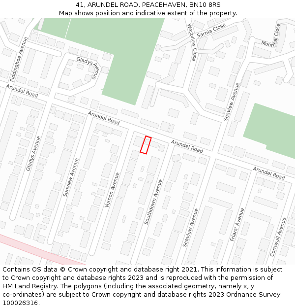 41, ARUNDEL ROAD, PEACEHAVEN, BN10 8RS: Location map and indicative extent of plot