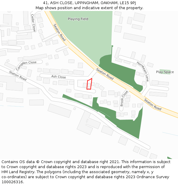 41, ASH CLOSE, UPPINGHAM, OAKHAM, LE15 9PJ: Location map and indicative extent of plot