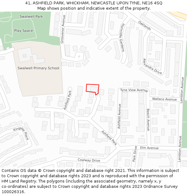 41, ASHFIELD PARK, WHICKHAM, NEWCASTLE UPON TYNE, NE16 4SQ: Location map and indicative extent of plot