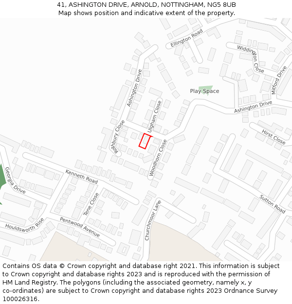 41, ASHINGTON DRIVE, ARNOLD, NOTTINGHAM, NG5 8UB: Location map and indicative extent of plot