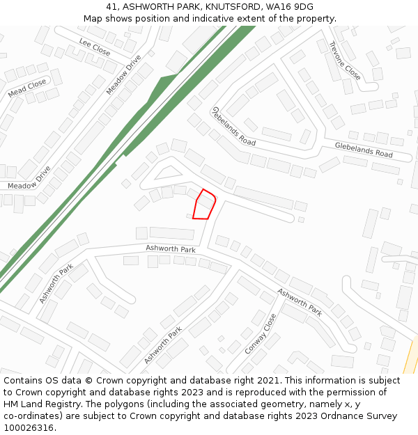 41, ASHWORTH PARK, KNUTSFORD, WA16 9DG: Location map and indicative extent of plot