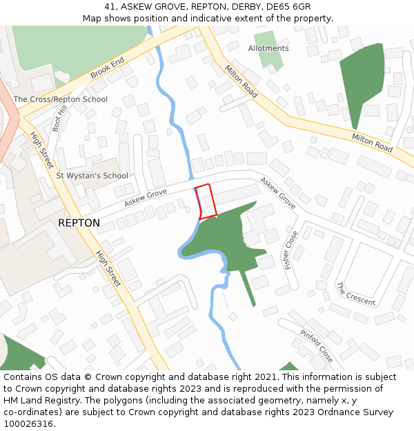 41, ASKEW GROVE, REPTON, DERBY, DE65 6GR: Location map and indicative extent of plot