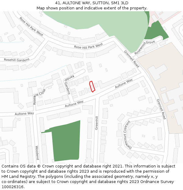 41, AULTONE WAY, SUTTON, SM1 3LD: Location map and indicative extent of plot