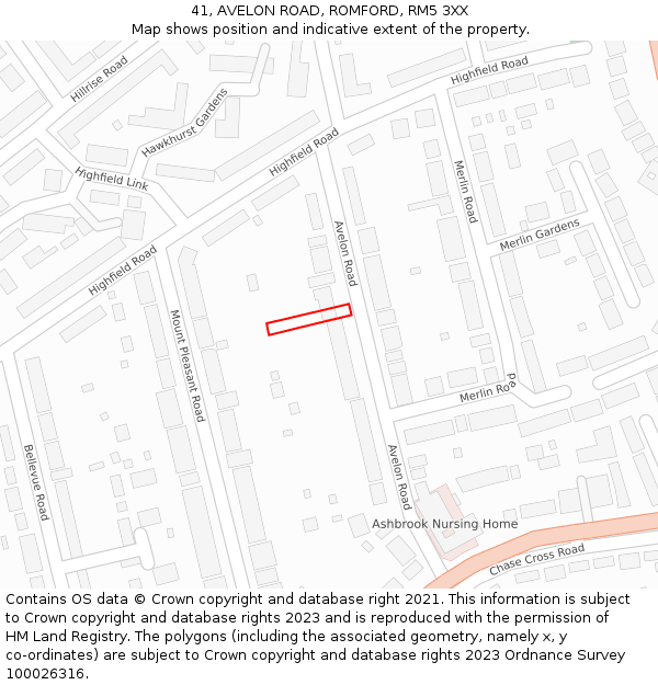 41, AVELON ROAD, ROMFORD, RM5 3XX: Location map and indicative extent of plot