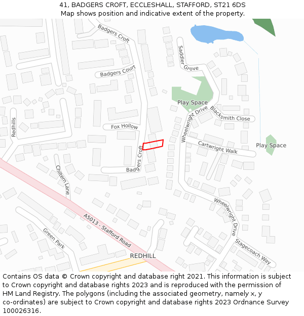 41, BADGERS CROFT, ECCLESHALL, STAFFORD, ST21 6DS: Location map and indicative extent of plot