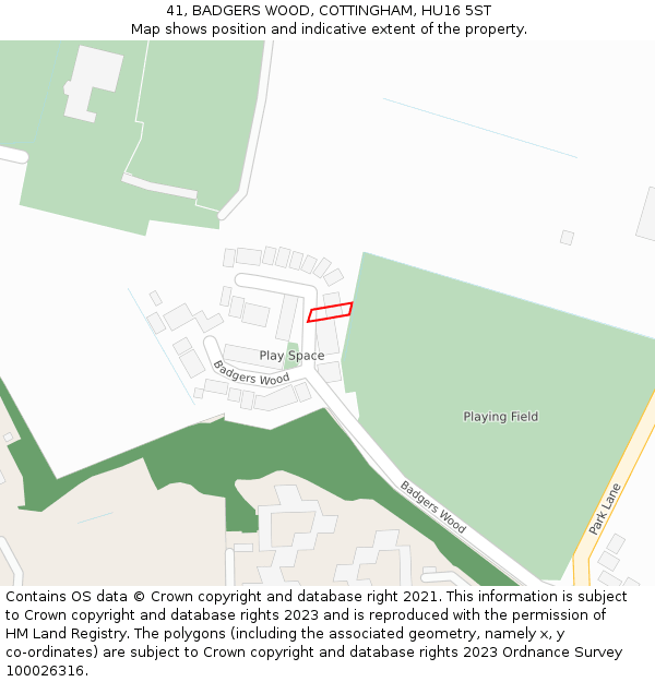 41, BADGERS WOOD, COTTINGHAM, HU16 5ST: Location map and indicative extent of plot