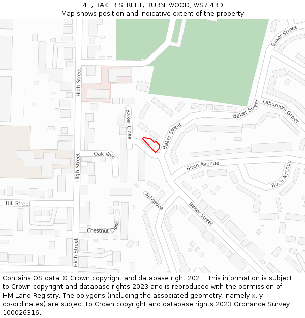 41, BAKER STREET, BURNTWOOD, WS7 4RD: Location map and indicative extent of plot