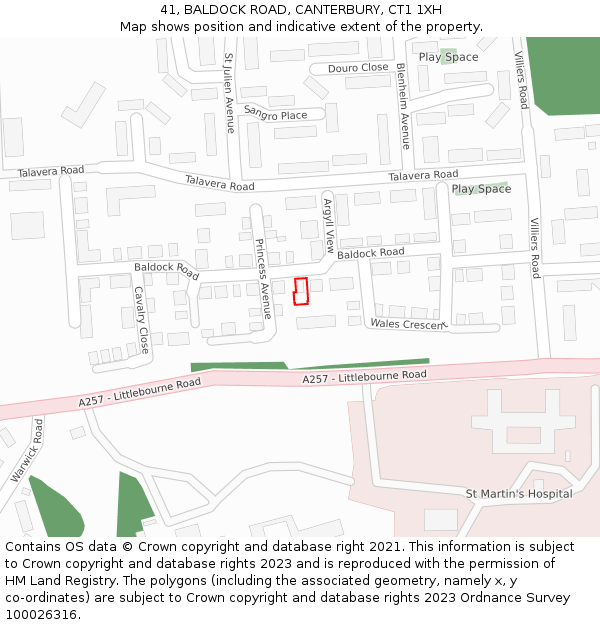 41, BALDOCK ROAD, CANTERBURY, CT1 1XH: Location map and indicative extent of plot