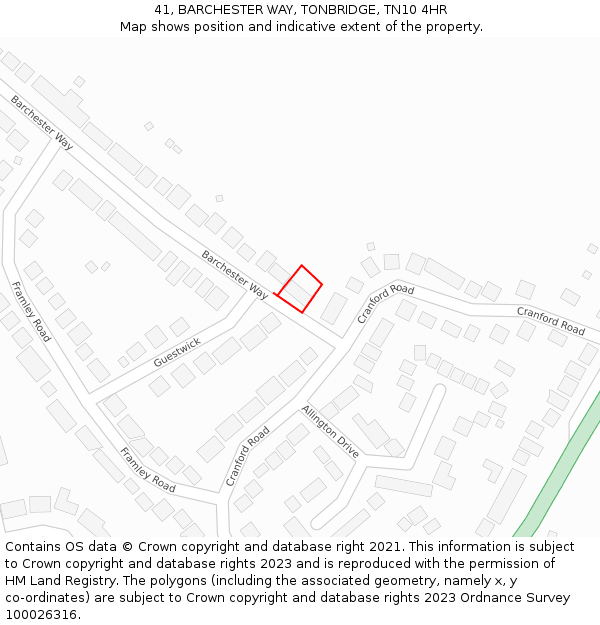 41, BARCHESTER WAY, TONBRIDGE, TN10 4HR: Location map and indicative extent of plot