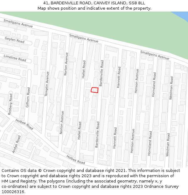 41, BARDENVILLE ROAD, CANVEY ISLAND, SS8 8LL: Location map and indicative extent of plot