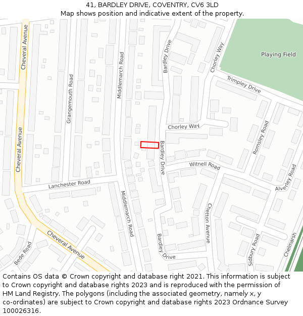 41, BARDLEY DRIVE, COVENTRY, CV6 3LD: Location map and indicative extent of plot