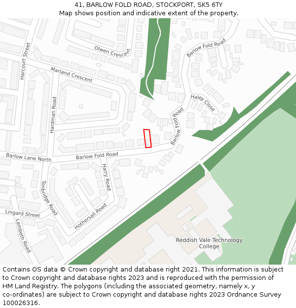 41, BARLOW FOLD ROAD, STOCKPORT, SK5 6TY: Location map and indicative extent of plot
