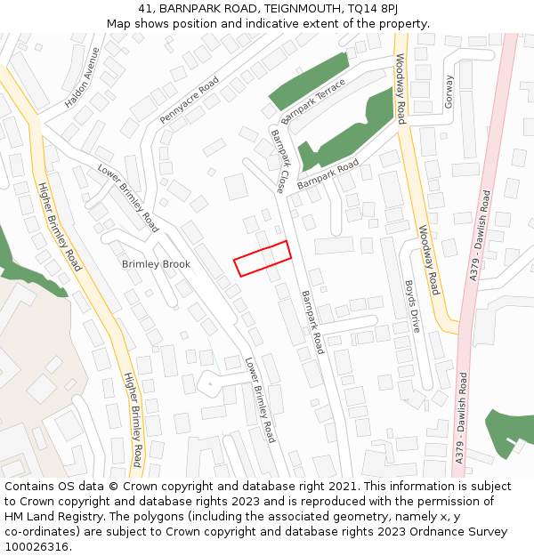41, BARNPARK ROAD, TEIGNMOUTH, TQ14 8PJ: Location map and indicative extent of plot