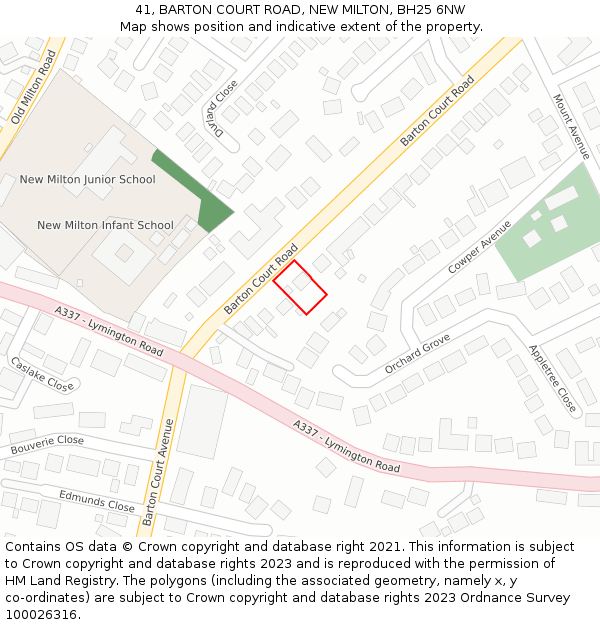 41, BARTON COURT ROAD, NEW MILTON, BH25 6NW: Location map and indicative extent of plot