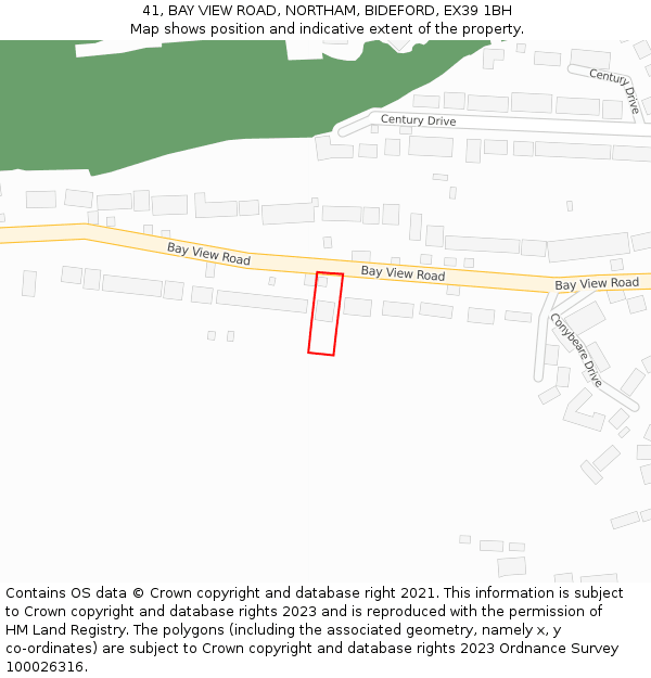 41, BAY VIEW ROAD, NORTHAM, BIDEFORD, EX39 1BH: Location map and indicative extent of plot