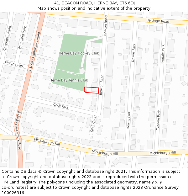 41, BEACON ROAD, HERNE BAY, CT6 6DJ: Location map and indicative extent of plot