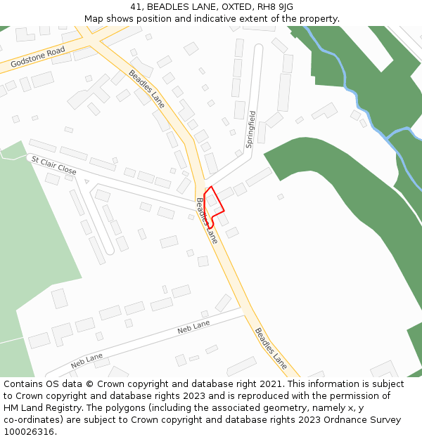 41, BEADLES LANE, OXTED, RH8 9JG: Location map and indicative extent of plot