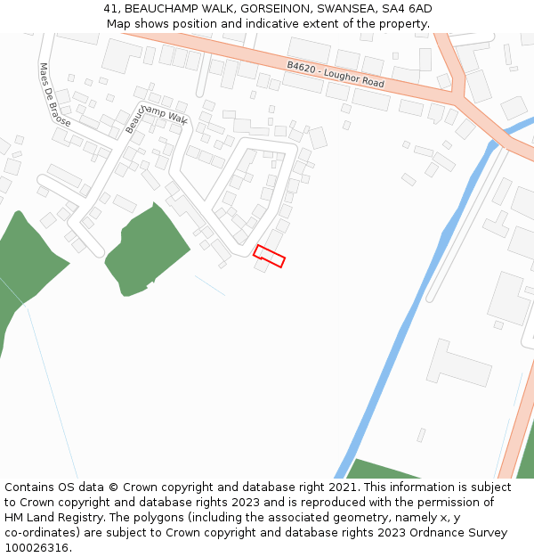 41, BEAUCHAMP WALK, GORSEINON, SWANSEA, SA4 6AD: Location map and indicative extent of plot