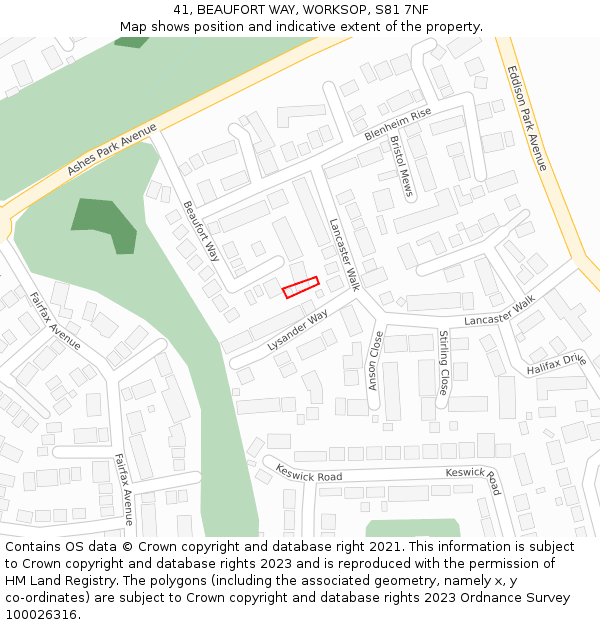 41, BEAUFORT WAY, WORKSOP, S81 7NF: Location map and indicative extent of plot