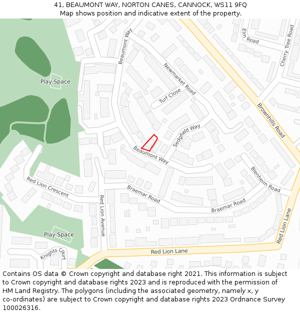 41, BEAUMONT WAY, NORTON CANES, CANNOCK, WS11 9FQ: Location map and indicative extent of plot