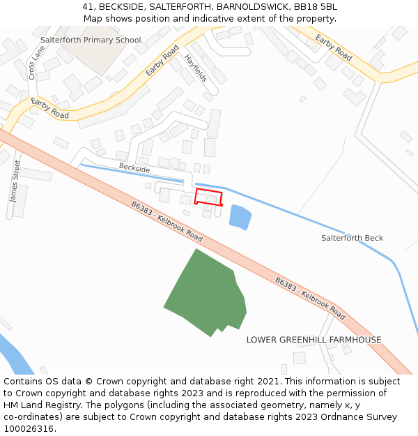 41, BECKSIDE, SALTERFORTH, BARNOLDSWICK, BB18 5BL: Location map and indicative extent of plot
