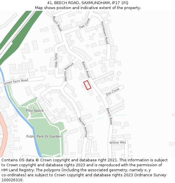 41, BEECH ROAD, SAXMUNDHAM, IP17 1FQ: Location map and indicative extent of plot