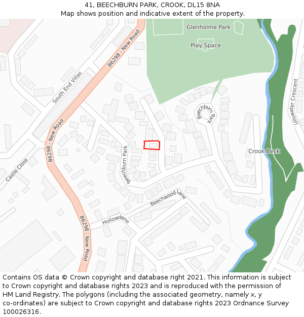 41, BEECHBURN PARK, CROOK, DL15 8NA: Location map and indicative extent of plot