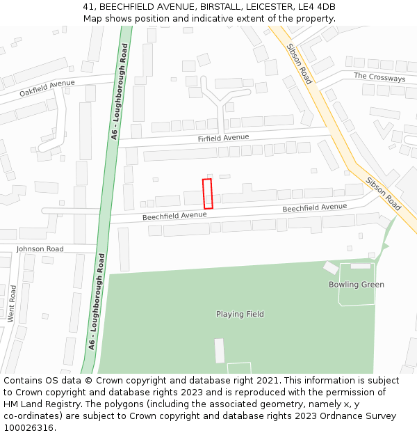 41, BEECHFIELD AVENUE, BIRSTALL, LEICESTER, LE4 4DB: Location map and indicative extent of plot