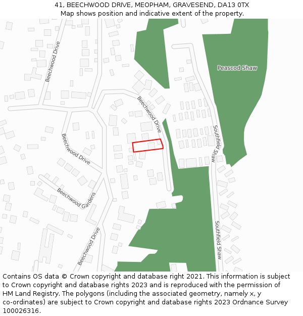 41, BEECHWOOD DRIVE, MEOPHAM, GRAVESEND, DA13 0TX: Location map and indicative extent of plot