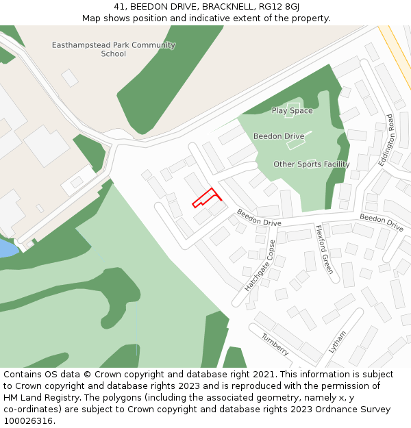 41, BEEDON DRIVE, BRACKNELL, RG12 8GJ: Location map and indicative extent of plot