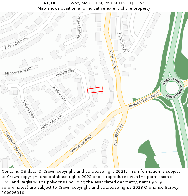 41, BELFIELD WAY, MARLDON, PAIGNTON, TQ3 1NY: Location map and indicative extent of plot