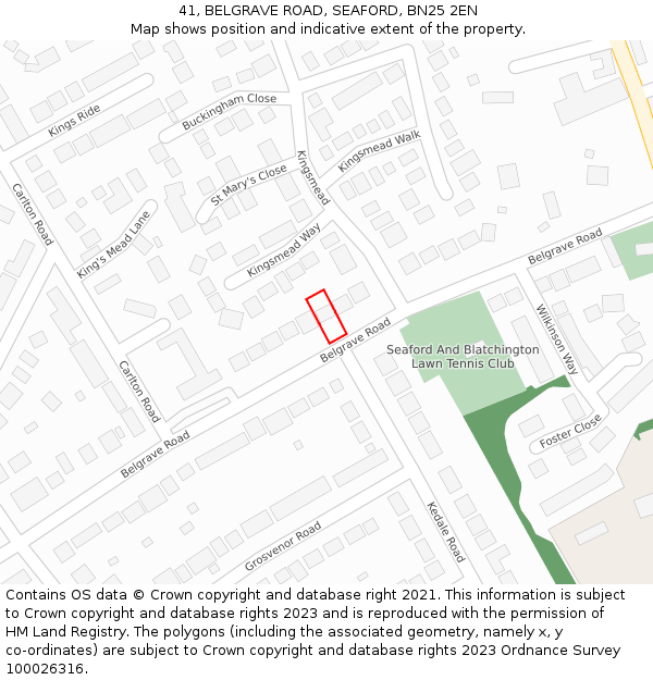 41, BELGRAVE ROAD, SEAFORD, BN25 2EN: Location map and indicative extent of plot