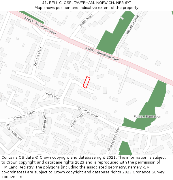 41, BELL CLOSE, TAVERHAM, NORWICH, NR8 6YT: Location map and indicative extent of plot