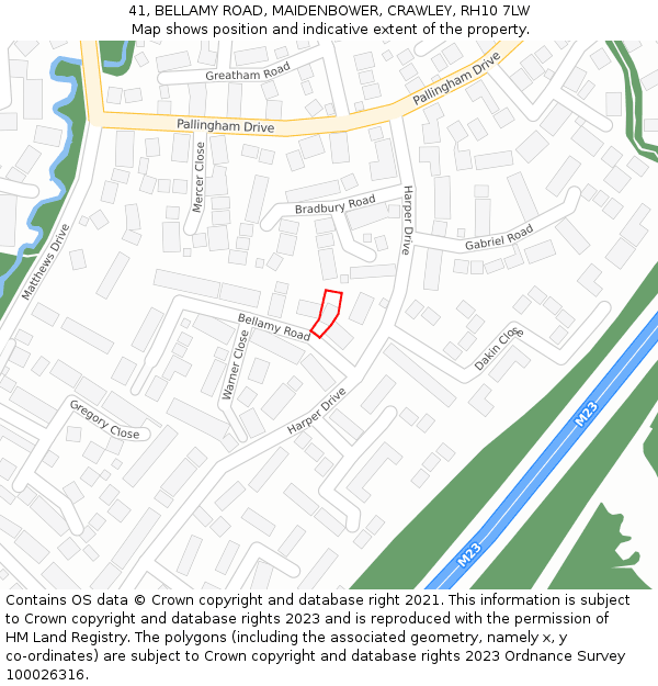 41, BELLAMY ROAD, MAIDENBOWER, CRAWLEY, RH10 7LW: Location map and indicative extent of plot