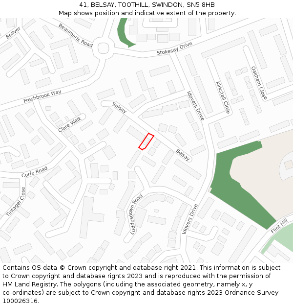 41, BELSAY, TOOTHILL, SWINDON, SN5 8HB: Location map and indicative extent of plot