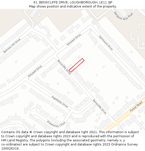 41, BENSCLIFFE DRIVE, LOUGHBOROUGH, LE11 3JP: Location map and indicative extent of plot