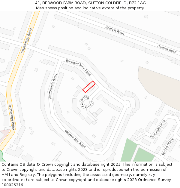 41, BERWOOD FARM ROAD, SUTTON COLDFIELD, B72 1AG: Location map and indicative extent of plot